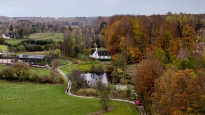 Hus ved skov og sø